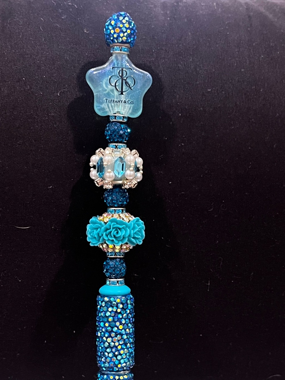 Designer inspired Blue Crystal and Turquoise star decor focal Floral Beaded pen